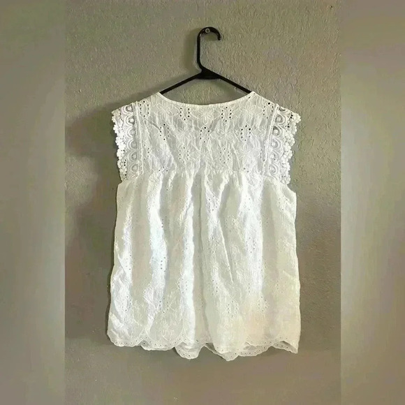 Knox Rose Women's Summer Eyelet Tank Top White Sleeveless Size Small - Picture 5 of 8